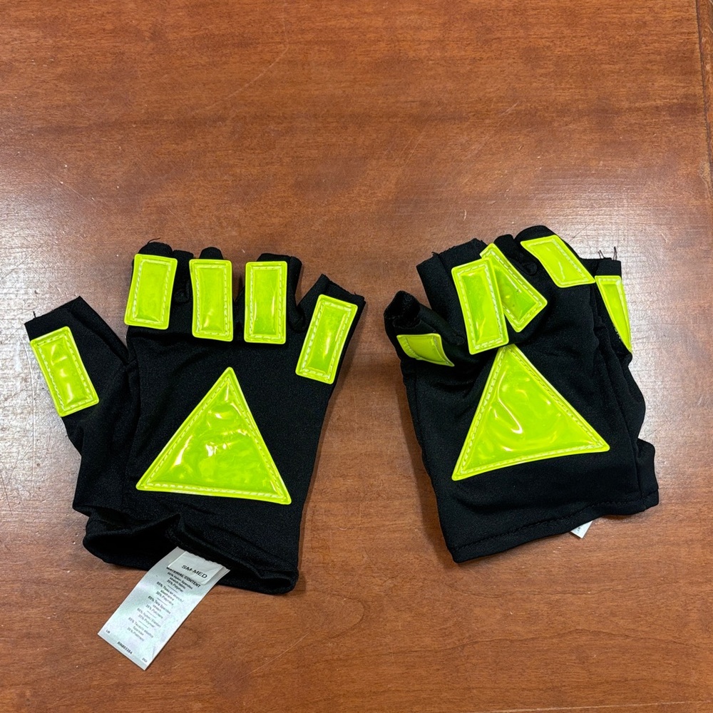 Black and Neon Green Fingerless Gloves for conducting traffic - stop + go